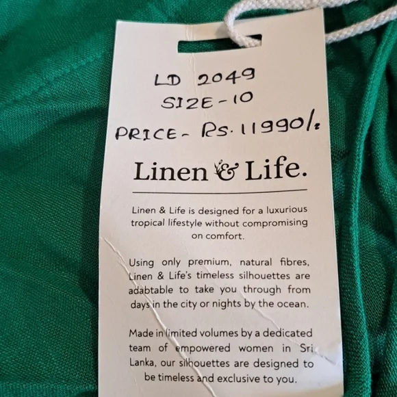 Linen & Life Green Linen Babydoll Mini Dress Size 10 Bow Straps Tropical Luxury - Picture 6 of 9